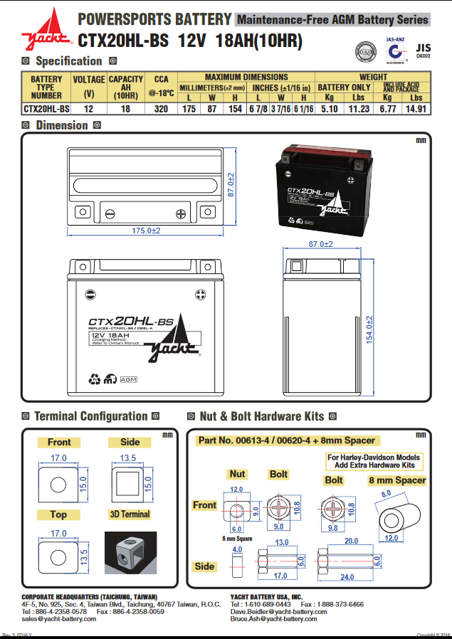 SPX Battery CTX20HL-BS