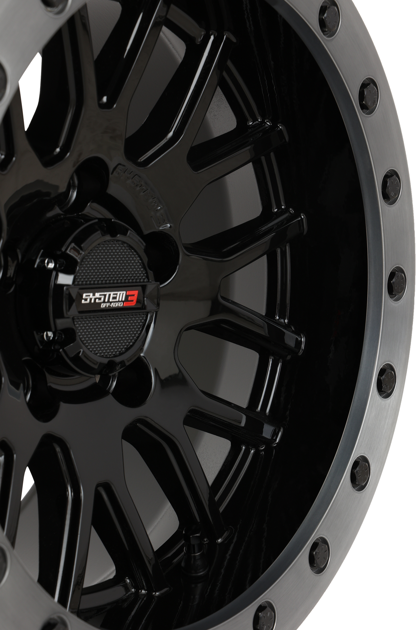 System 3 SB-9 Beadlock Wheel (Gloss Black Wheel With Matte Brushed Grey Ring)