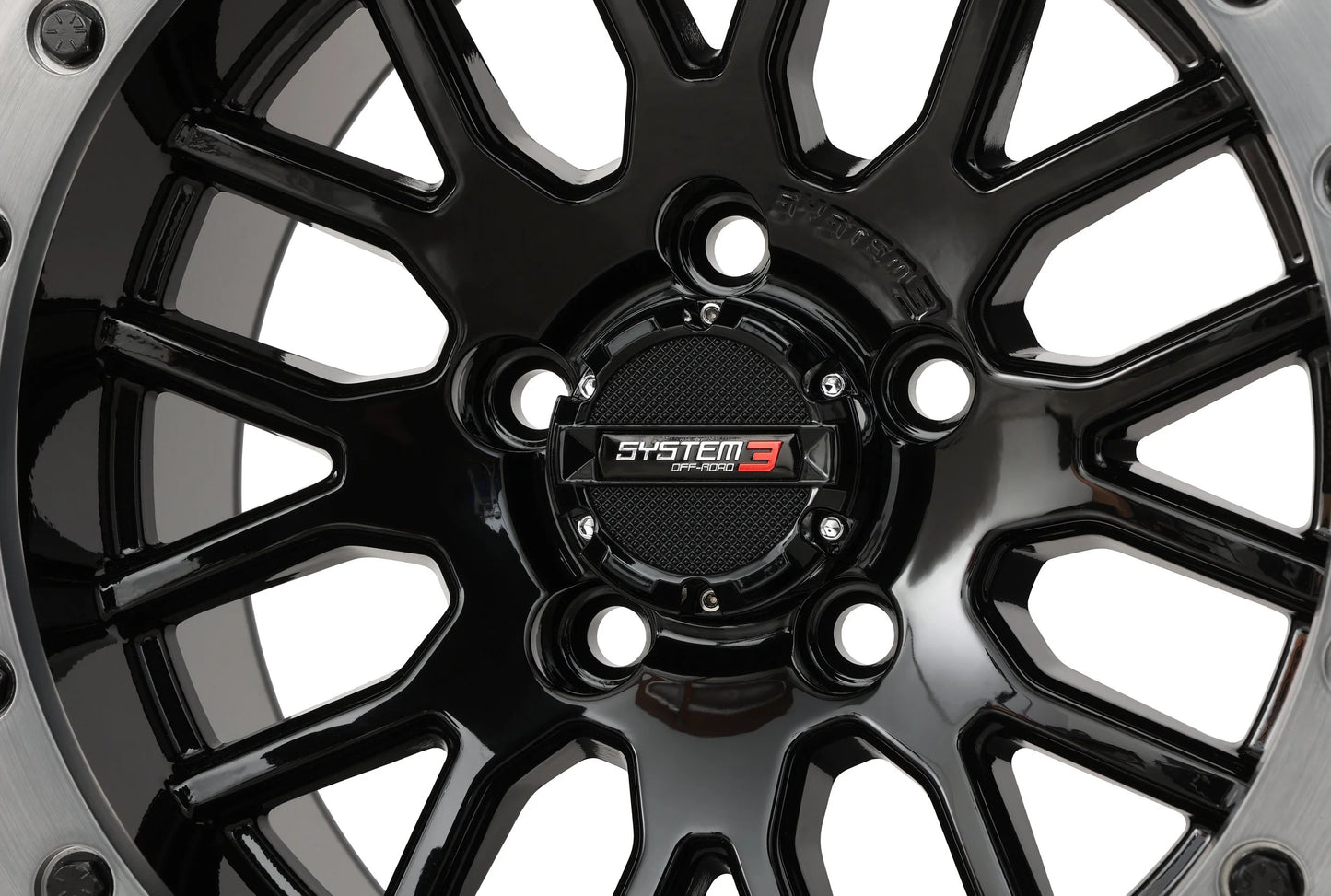 System 3 SB-9 Beadlock Wheel (Gloss Black Wheel With Matte Brushed Grey Ring)